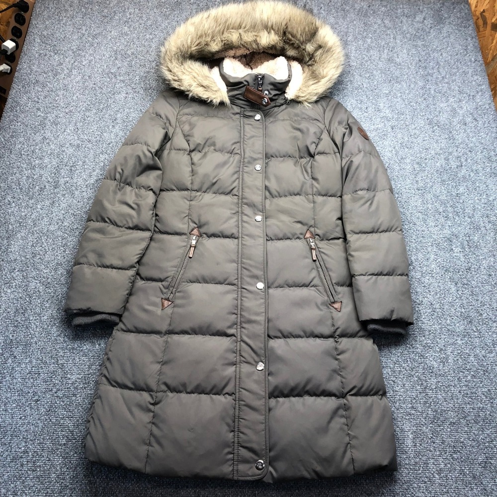 Lauren Ralph Lauren Faux Fur Trim Hooded Puffer Coat Olive Taupe XS
